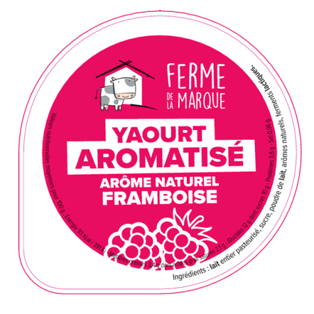 Opercule FERME DE LA MARQUE 68.3 ALU Arom. Framboise PP/PS/PET gr.Verm