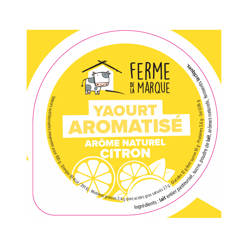 Opercule FERME DE LA MARQUE 68.3 ALU Arom. Citron PP/PS gr.Verm Lang.