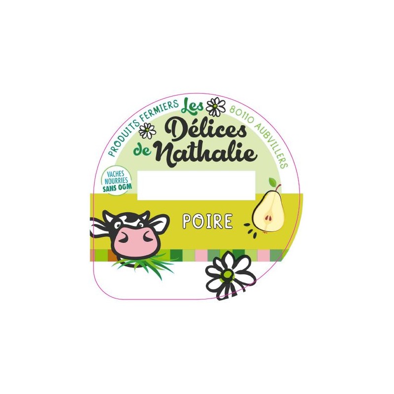 Opercule DELICES DE NATHALIE 68.3 ALU Poire sc.PP/PS/PET 5 cl gr.Verm