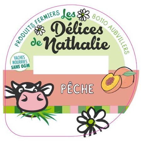 Opercule DELICES DE NATHALIE 68.3 ALU Pêche sc.PP/PS/PET 5 cl gr.Verm