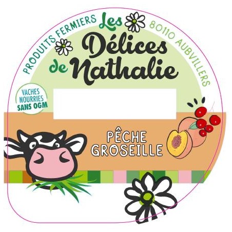 Opercule DELICES DE NATHALIE 68.3 ALU Pêche Groseille sc.PP/PS/PET 5c