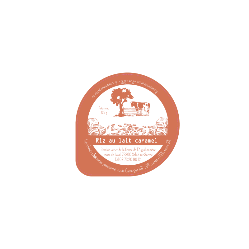 Opercule FERME DE AIGUILLONIERE 68.3 ALU Riz au lait Caramel sc.PP gr.