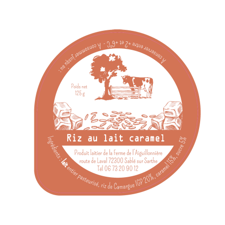 Opercule FERME DE AIGUILLONIERE 68.3 ALU Riz au lait Caramel sc.PP gr.