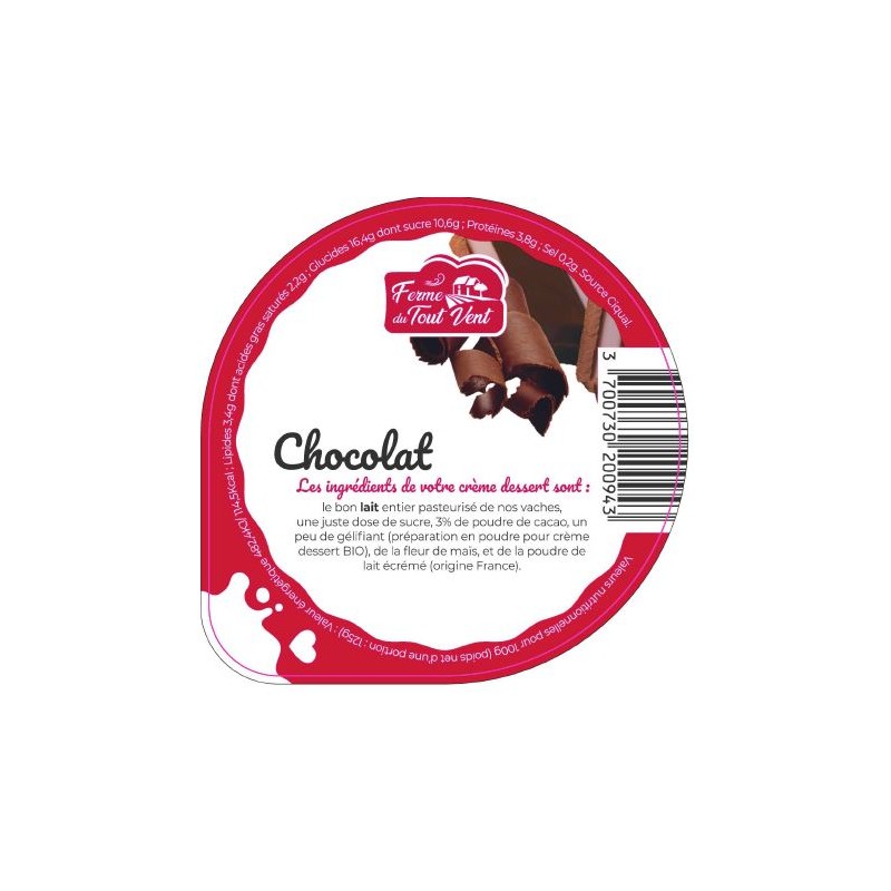 Opercules FERME TOUT VENT 68.3 ALU Crème Dessert Chocolat 5cl Scel. P