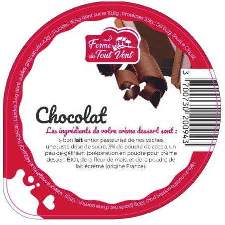 Opercules FERME TOUT VENT 68.3 ALU Crème Dessert Chocolat 5cl Scel. P