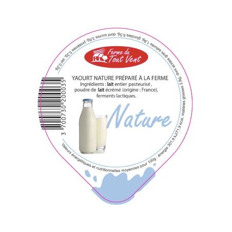Opercules FERME TOUT VENT 68.3 ALU Yaourt Nature 5cl Scel.PP/PS lang G