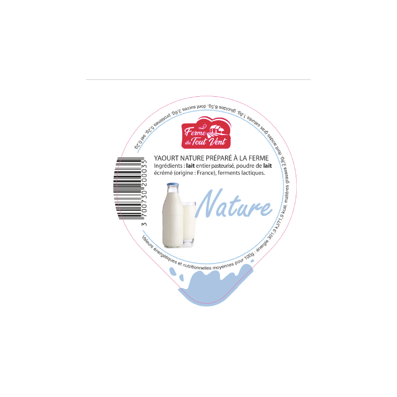 Opercules FERME TOUT VENT 68.3 ALU Yaourt Nature 5cl Scel.PP/PS lang G
