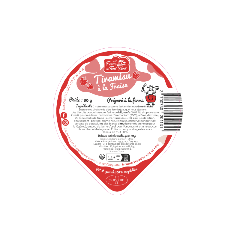 Opercules FERME TOUT VENT 95.5 ALU mousse ChTiramisu Fraise 4cl Scel.