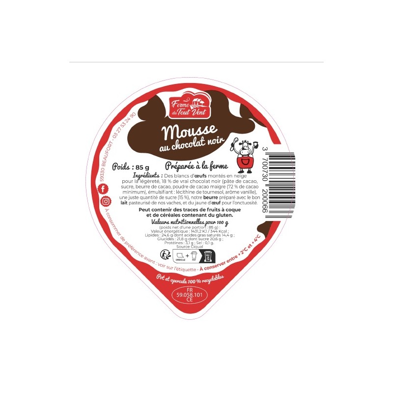 Opercules FERME TOUT VENT 95.5 ALU mousse chocolat 4cl Scel. PP/PS V3