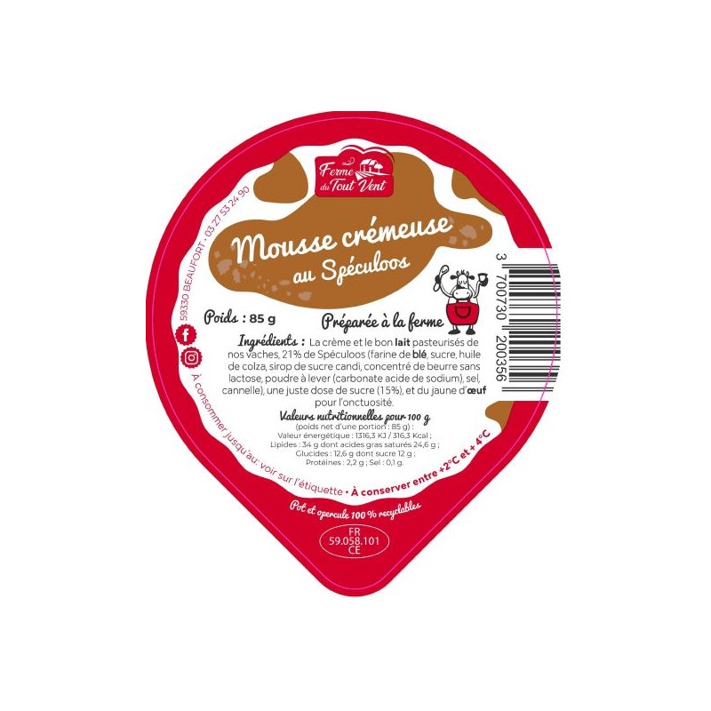 Opercules FERME TOUT VENT 95.5 ALU mousse spéculoos 4cl Scel. PP/PS V