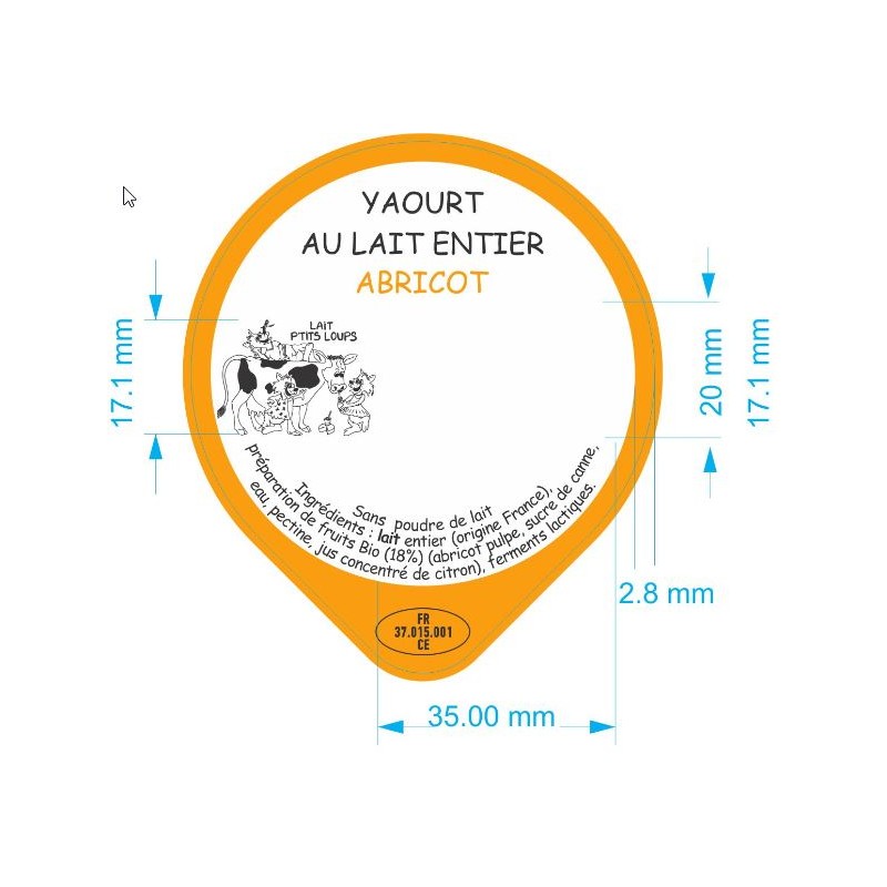 Opercules LAIT P'TITS LOUPS 68.3 ALU Abricot 3 cl