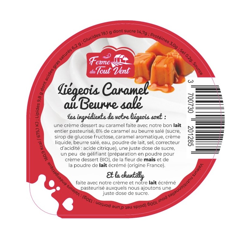 Opercules FERME TOUT VENT 68.3 ALU Crème Dessert liégeois Caramel 5c
