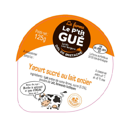 Opercule P'tit Gué 68.3 ALU Yaourt Nature Sucré Nouvelle Version 4 c