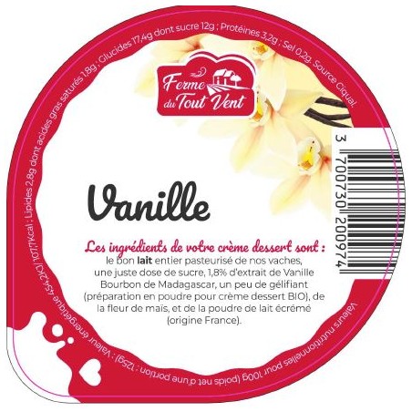 Opercules FERME TOUT VENT 68.3 ALU Crème Dessert Vanille 5cl Scel. PP