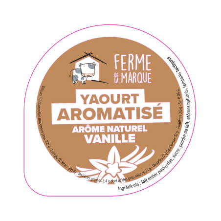 Opercule FERME DE LA MARQUE 68.3 ALU Arom. Vanille PP/PS/PET gr.Verm L