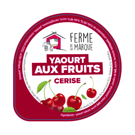 Opercule FERME DE LA MARQUE 68.3 ALU Fr Cerise PP/PS/PET gr.Verm Lang.