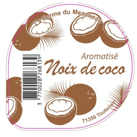 Opercule FERME DU MEZANEAU 68.3 ALU Aromatisé coco sc.PP/PS/PET gr.Ve
