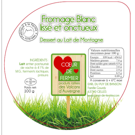 Opercules PUY BANSON 95.5 Fromage Blanc Lissé et Onctueux 100gr 6 cl
