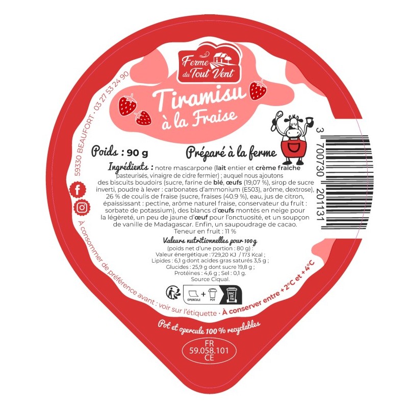 Opercules FERME TOUT VENT 95.5 ALU mousse ChTiramisu Fraise 4cl Scel.