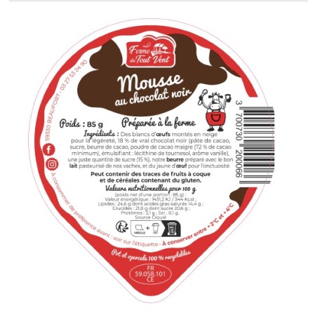 Opercules FERME TOUT VENT 95.5 ALU mousse chocolat 4cl Scel. PP/PS V3