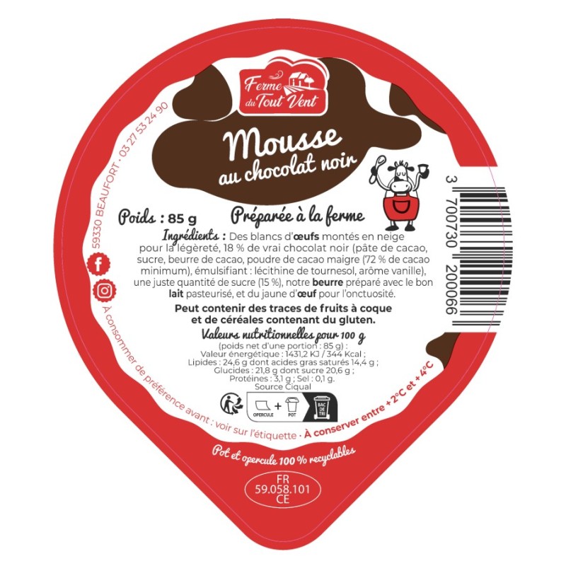 Opercules FERME TOUT VENT 95.5 ALU mousse chocolat 4cl Scel. PP/PS V4