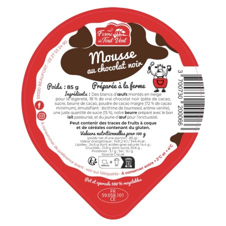 Opercules FERME TOUT VENT 95.5 ALU mousse chocolat 4cl Scel. PP/PS V4