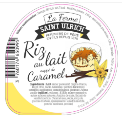 Opercules ST ULRICH 68.3 ALU riz au lait caramel V3 5cl code barre