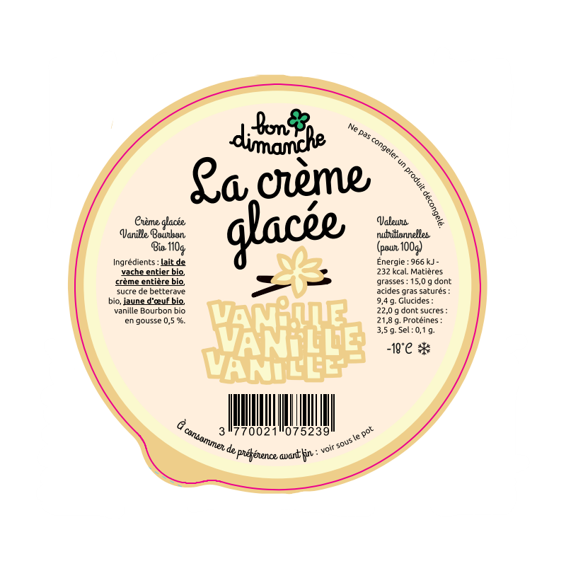 Opercules CREMERIES UNIES Ø97 aluminium VANILLE, scel. PE, gr. peau d