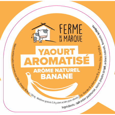 Opercule FERME DE LA MARQUE 68.3 ALU Arom. Banane PP/PS gr.Verm Lang.