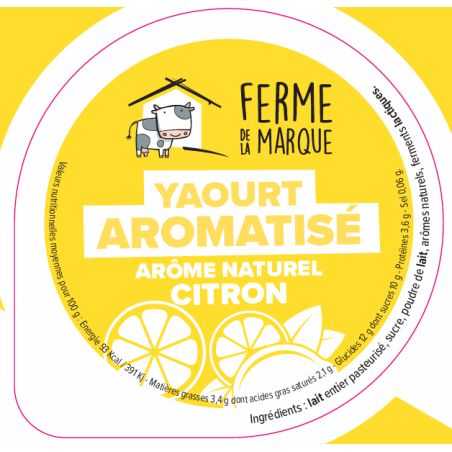 Opercule FERME DE LA MARQUE 68.3 ALU Arom. Citron PP/PS gr.Verm Lang.