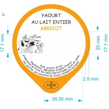 Opercules LAIT P'TITS LOUPS 68.3 ALU Abricot 3 cl