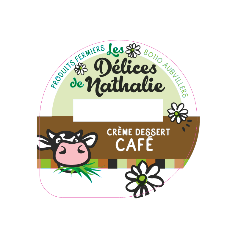 Opercule DELICES DE NATHALIE 68.3 ALU Crème Café ssOGM sc.PP/PS/PET