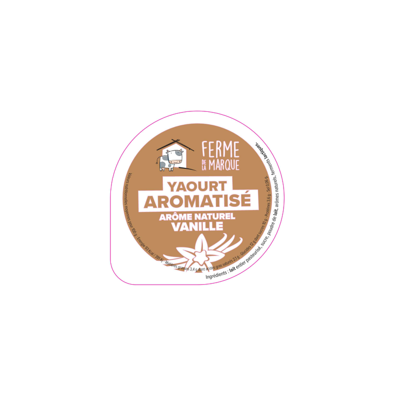 Opercule FERME DE LA MARQUE 68.3 ALU Arom. Vanille PP/PS/PET gr.Verm L