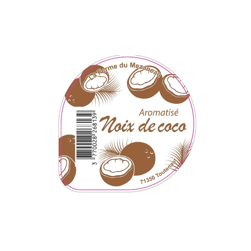 Opercule FERME DU MEZANEAU 68.3 ALU Aromatisé coco sc.PP/PS/PET gr.Ve