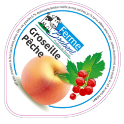 Opercule Ferme Brabant 68.3 ALU Pêche Groseille sc.PP/PS/PET gr.Verm