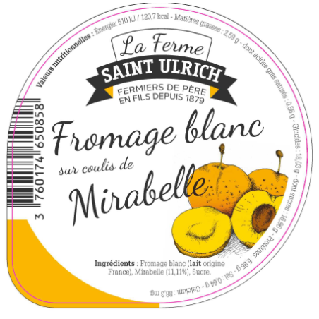 Opercules ST ULRICH 68.3 ALU fromage blanc mirabelle 5 cl code barre