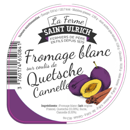 Opercules ST ULRICH 68.3 ALU fromage blanc quetsche 5 cl code barre