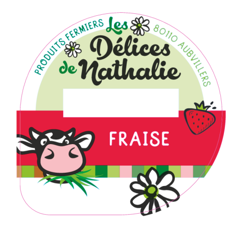 Opercule DELICES DE NATHALIE 68.3 ALU Fraise sc.PP/PS/PET 5 cl gr.Verm
